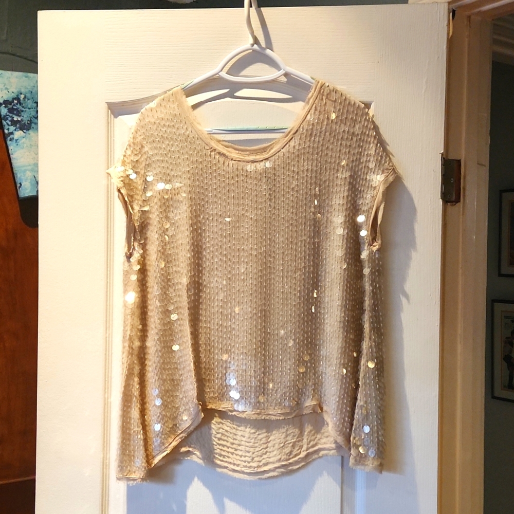 All Saints bone white off-white large sequin top UK8/US4